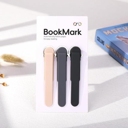 3Pcs Automatic Bookmark, Silicone Smart Book Marks for Reading Women, Men, Kids,Cute Unique Book Markers Bookmark Clip Reading Accessories Gifts for Book Lovers (1 Dark Grey+1 Light Grey+1 Beige).