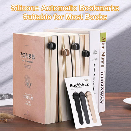 3Pcs Automatic Bookmark, Silicone Smart Book Marks for Reading Women, Men, Kids,Cute Unique Book Markers Bookmark Clip Reading Accessories Gifts for Book Lovers (1 Dark Grey+1 Light Grey+1 Beige).