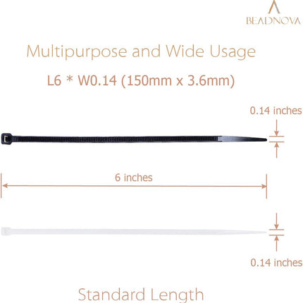 Cable Ties 100 Pcs Wraps Zip Ties Heavy Duty for Multi-Purpose(6 Inch, Black and White, 50pcs for Each).