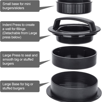 Burger Press, Hamburger Press Patty Maker With 100Pcs Hamburger Patty Paper, 3 in 1 Non Stick Patty Mold for Stuffed Burgers, Sliders, Veggie Beef Burger, Kitchen Barbecue Tool Grilling Accessories.