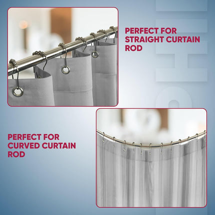 Shower Curtain Hooks Rust Proof (Set of 12) - Stainless Steel Shower Curtain Rings - Anti Slip Roller Balls for Easy Glide (Secure Lock Hooks, Polished Nickel).