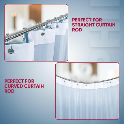 Shower Curtain Hooks Rust Proof (Set of 12) - Stainless Steel Shower Curtain Rings - Anti Slip Roller Balls for Easy Glide (Omega Double Hooks, Polished Nickel).