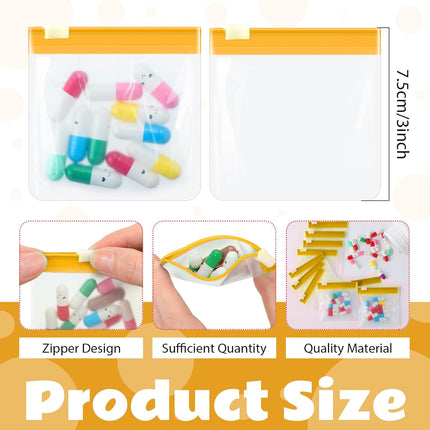 24 Pieces Pill Pouch Bags Zippered Set Reusable Translucent Medicine Organizer Sealing Travel Plastic Bags with Slide Lock for Storage(Yellow).