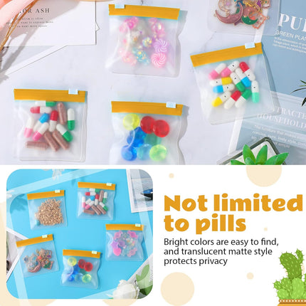 24 Pieces Pill Pouch Bags Zippered Set Reusable Translucent Medicine Organizer Sealing Travel Plastic Bags with Slide Lock for Storage(Yellow).