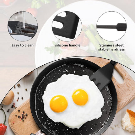 【2 Pack】 Small Spatula for Nonstick Cookware Mini Spatulas for kitchen Use,Heat-Resistant Silicone Thin Spatula Cooking Baking (Black-2).