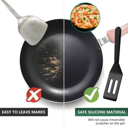 【2 Pack】 Small Spatula for Nonstick Cookware Mini Spatulas for kitchen Use,Heat-Resistant Silicone Thin Spatula Cooking Baking (Black-2).