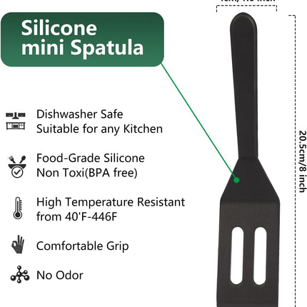 【2 Pack】 Small Spatula for Nonstick Cookware Mini Spatulas for kitchen Use,Heat-Resistant Silicone Thin Spatula Cooking Baking (Black-2).