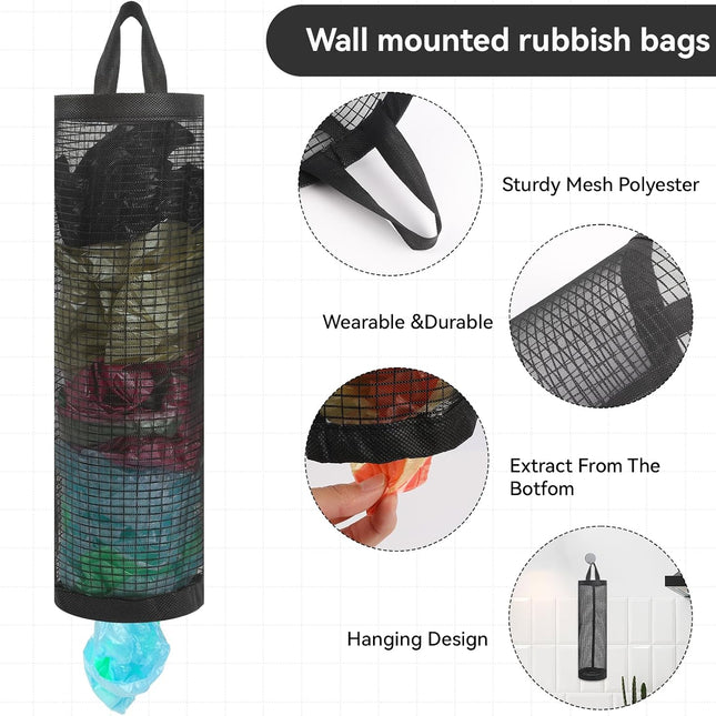 2Pack Plastic Bag Holder, Grocery Bag Holder for Plastic Bags Mesh Hanging Storage Dispenser Trash Bag Organizer Shopping Bag Holder for Plastic Bags.
