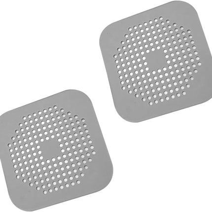 Square Drain Cover for Shower 5.7-inch TPR Drain Hair Catcher Flat Silicone Plug for Bathroom and Kitchen Filter Shower Drain Protection Flat Strainer Stopper with Suction Cups 2 Pack (Grey).