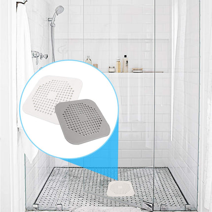 Square Drain Cover for Shower 5.7-inch TPR Drain Hair Catcher Flat Silicone Plug for Bathroom and Kitchen Filter Shower Drain Protection Flat Strainer Stopper with Suction Cups 2 Pack (Grey).