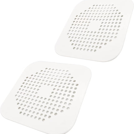 Square Drain Cover for Shower 5.7-inch TPR Drain Hair Catcher Flat Silicone Plug for Bathroom and Kitchen Filter Shower Drain Protection Flat Strainer Stopper with Suction Cups 2 Pack (White).