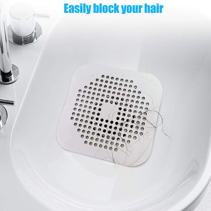 Square Drain Cover for Shower 5.7-inch TPR Drain Hair Catcher Flat Silicone Plug for Bathroom and Kitchen Filter Shower Drain Protection Flat Strainer Stopper with Suction Cups 2 Pack (White).