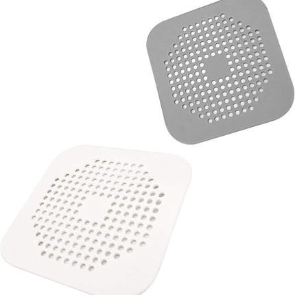 Square Drain Cover for Shower 5.7-inch TPR Drain Hair Catcher Flat Silicone Plug for Bathroom and Kitchen Grey/White Filter Shower Drain Protection Flat Strainer Stopper with Suction Cups (Grey+White).