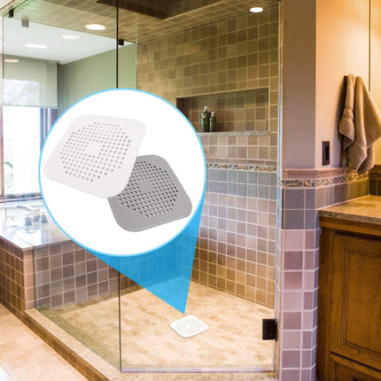 Square Drain Cover for Shower 5.7-inch TPR Drain Hair Catcher Flat Silicone Plug for Bathroom and Kitchen Grey/White Filter Shower Drain Protection Flat Strainer Stopper with Suction Cups (Grey+White).