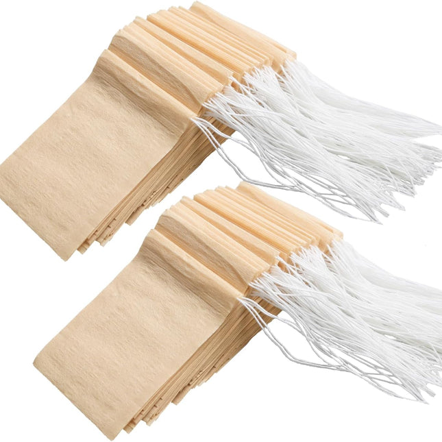 100pcs Disposable Tea Bags for Loose Tea, Small Empty Tea Bag with Wood Pulp Material, Unbleached Tea Filter Bag with Drawstring (Initial, 1.97 x2.76 inch).