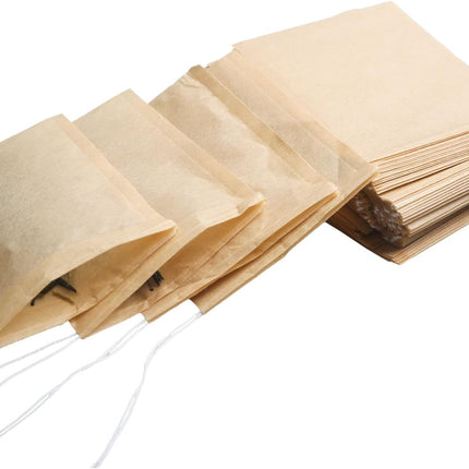 100pcs Disposable Tea Bags for Loose Tea, Small Empty Tea Bag with Wood Pulp Material, Unbleached Tea Filter Bag with Drawstring (Initial, 1.97 x2.76 inch).
