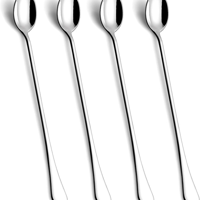 9.5-Inch Long Handle Iced Tea Spoon, Coffee Spoons, Ice Cream Spoons, Stainless Steel Cocktail Stirring Spoons, Set of 4.