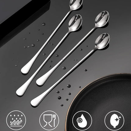 9.5-Inch Long Handle Iced Tea Spoon, Coffee Spoons, Ice Cream Spoons, Stainless Steel Cocktail Stirring Spoons, Set of 4.