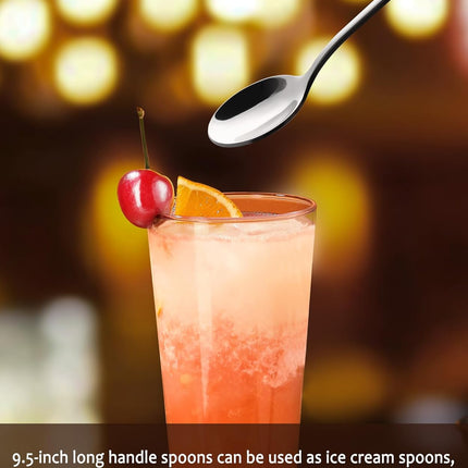 9.5-Inch Long Handle Iced Tea Spoon, Coffee Spoons, Ice Cream Spoons, Stainless Steel Cocktail Stirring Spoons, Set of 4.