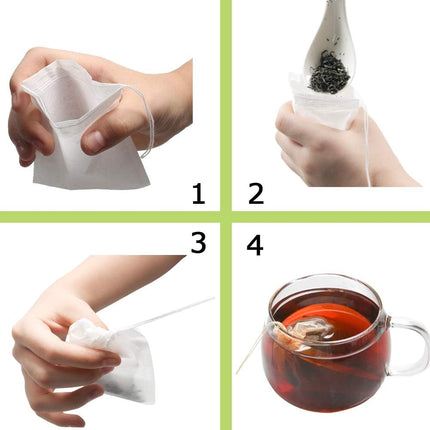 Tea Filter bags, safe and natural material, disposable tea infuser, empty tea bag with drawstring for loose leaf tea, set of 100（3.15 x 3.94 inch ） (White).