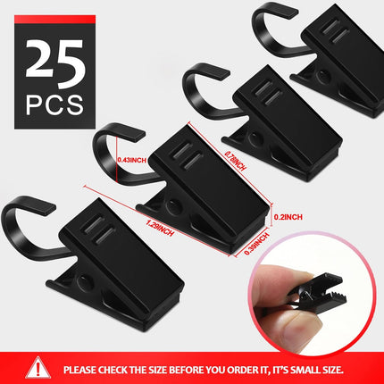 25 Pcs Small Curtain Hooks for Drapes, Curtain Clips for Hanging Hooks for Drapes Bows Hat, Curtain Rod Hooks, Stainless Steel S Hooks for Hanging Tent Lights Photo Party Decorations.