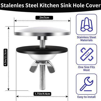 2 Inch Kitchen Sink Hole Covers, Faucet Hole Cover Stainless Steel Wash Basin Kitchen Sink Tap Hole Plate Stopper, Sealed Decoration Hole Cover (Silver).