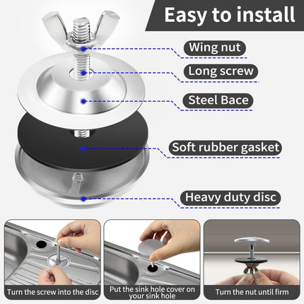 2 Inch Kitchen Sink Hole Covers, Faucet Hole Cover Stainless Steel Wash Basin Kitchen Sink Tap Hole Plate Stopper, Sealed Decoration Hole Cover (Silver).