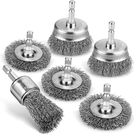 6Pcs Professional Wire Wheel, Carbon Steel Wire Brush for Drill, Drill Cup Brush for Cleaning Rust, Wire Brush Drill Attachments with 1/4 Inch Hex Shank.