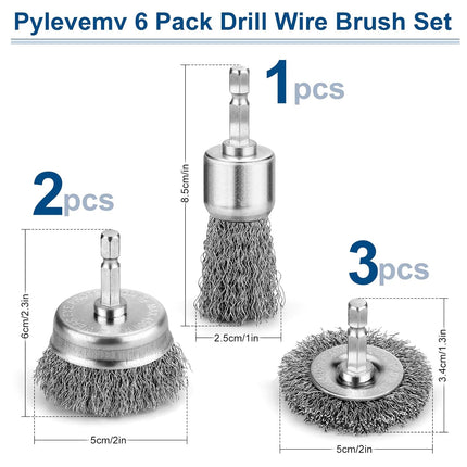 6Pcs Professional Wire Wheel, Carbon Steel Wire Brush for Drill, Drill Cup Brush for Cleaning Rust, Wire Brush Drill Attachments with 1/4 Inch Hex Shank.
