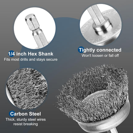 6Pcs Professional Wire Wheel, Carbon Steel Wire Brush for Drill, Drill Cup Brush for Cleaning Rust, Wire Brush Drill Attachments with 1/4 Inch Hex Shank.