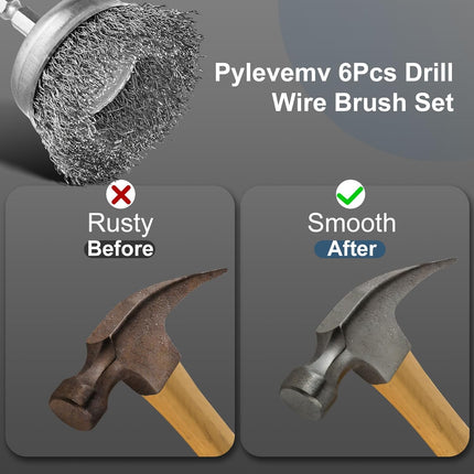 6Pcs Professional Wire Wheel, Carbon Steel Wire Brush for Drill, Drill Cup Brush for Cleaning Rust, Wire Brush Drill Attachments with 1/4 Inch Hex Shank.