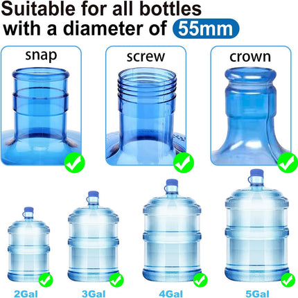 3 & 5 Gallon Water Jug Cap Reusable, Food Grade Silicone Replacement Gallon Caps for 55mm Standard/Screw/Crown Tops Water Bottle and Water Dispensers, Non-Spill Lids for Anti-Splash, Leak Free (3PCS).