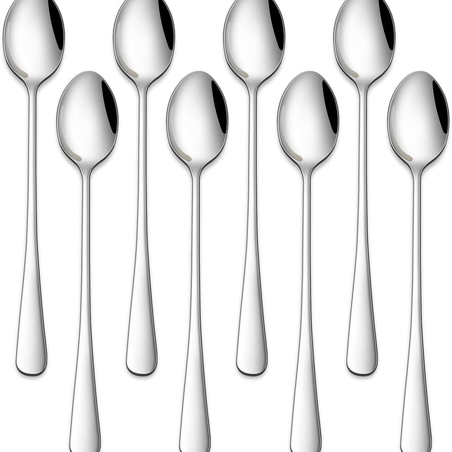 7.5 Inches Stainless Steel Iced Tea Spoons,Set Of 8 Long Stirring Spoons For Coffee,Cocktail,Ice Cream,Long Handle Iced Teaspoons,Latte Spoons For Mixing.