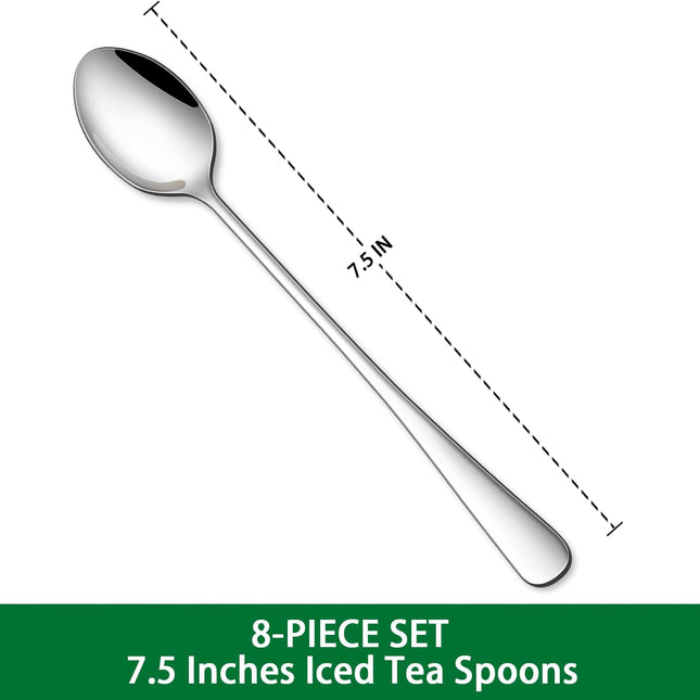 7.5 Inches Stainless Steel Iced Tea Spoons,Set Of 8 Long Stirring Spoons For Coffee,Cocktail,Ice Cream,Long Handle Iced Teaspoons,Latte Spoons For Mixing.