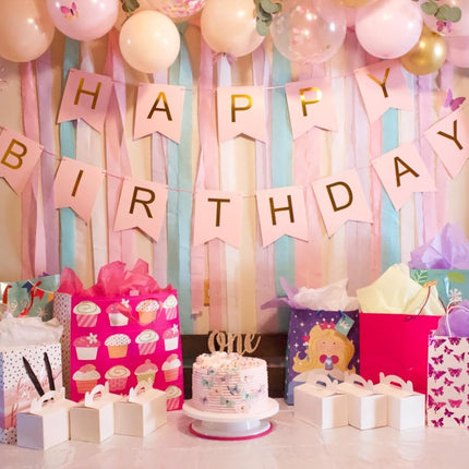 Happy Birthday Banner Pink Birthday Signs Party Supplies Garland Decorations Nursery Hanging Decor (Soft Pink).