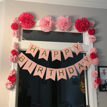 Happy Birthday Banner Pink Birthday Signs Party Supplies Garland Decorations Nursery Hanging Decor (Soft Pink).