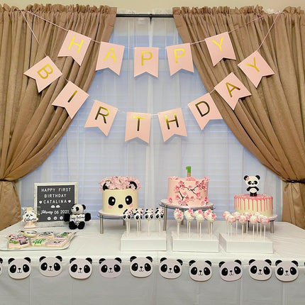Happy Birthday Banner Pink Birthday Signs Party Supplies Garland Decorations Nursery Hanging Decor (Soft Pink).
