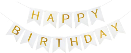 Happy Birthday Banner Birthday Party Supplies Garland Decorations Birthday Signs Nursery Hanging Decor (White).