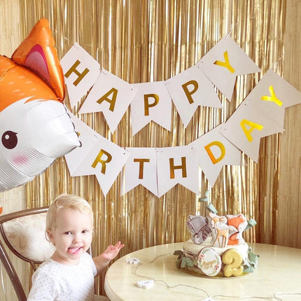 Happy Birthday Banner Birthday Party Supplies Garland Decorations Birthday Signs Nursery Hanging Decor (White).