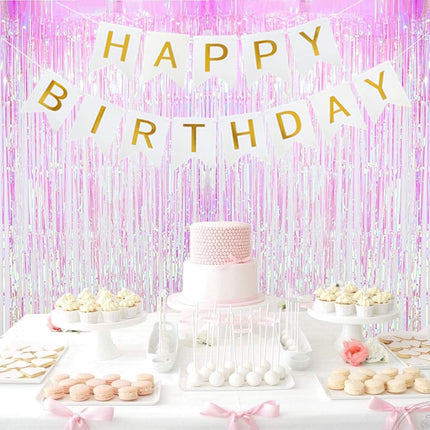 Happy Birthday Banner Birthday Party Supplies Garland Decorations Birthday Signs Nursery Hanging Decor (White).