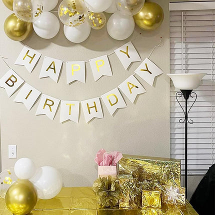 Happy Birthday Banner Birthday Party Supplies Garland Decorations Birthday Signs Nursery Hanging Decor (White).