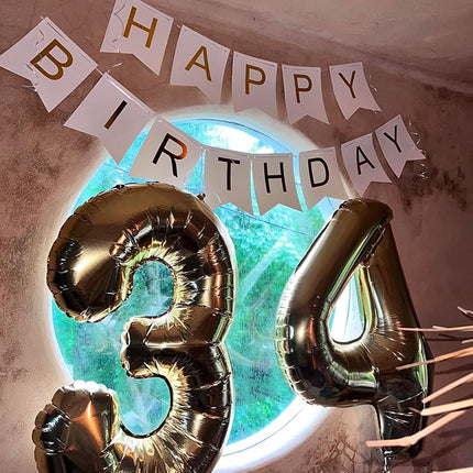 Happy Birthday Banner Birthday Party Supplies Garland Decorations Birthday Signs Nursery Hanging Decor (White).