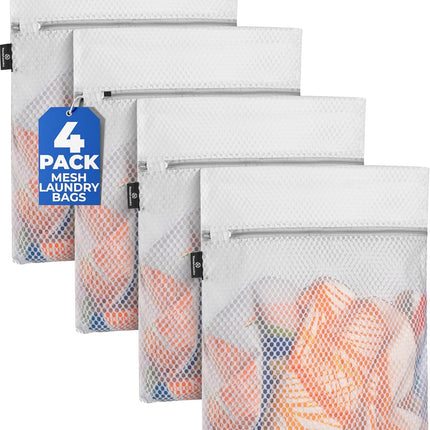 Mesh Laundry Bag - 4 Pack Zippered Honeycomb Net for Delicates - Delicates Wash Bags for Lingerie, Socks & Underwear - 12x16 Durable Washing Machine Protector.