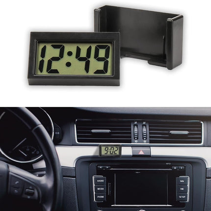 Small Electronic Dashboard Car Time Clock Self-Adhesive Mini Car Electronic Clock, Simple Car Accessories LCD Screen Home Digital Display Clock with Stand for Car, Office (Black).