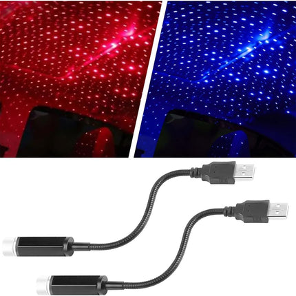 2PCS USB Star Roof Lights, Portable Adjustable Projector Night Light, Romantic Interior LED Ceiling Light Ambient Lighting Atmosphere Star Light for Car Bedroom Party Decoration (Red/Purple&Blue).