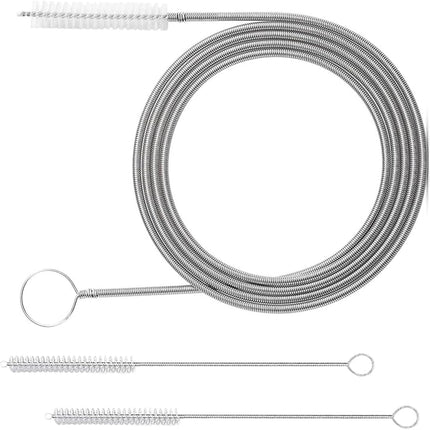 60 Inch Long Drain Wire Brush Hose Flexible Feeding Tube Pipe Cleaning Brush - Nylon Stainless Steel Auto Sunroof Drain Cleaning Tool & 2 Slim Straw Cleaning Brush for Cars, Fridges.