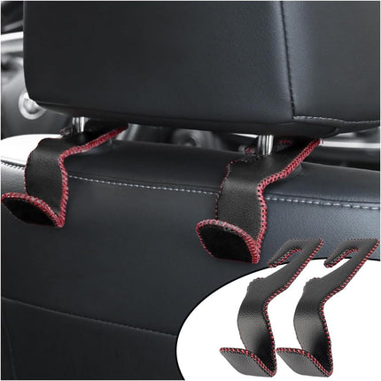 2Pack Car Seat Back Headrest Hooks, Superior Leather Auto Seat Hook Hangers, Vehicle Interior Organizer Accessories for Hanging Purse, Grocery Bags, Coats, Umbrellas (Black&Red).