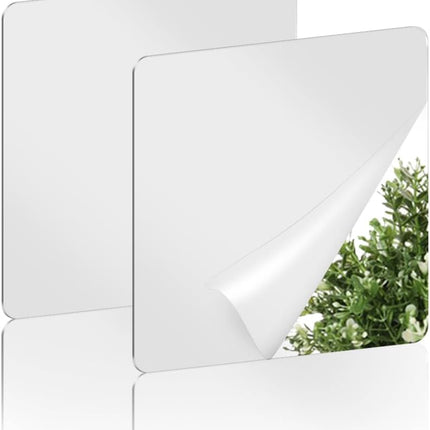 2 Pack Self Adhesive Acrylic Mirror, 2MM Flexible Plastic Mirror, Shatterproof PS Frameless Wall Mirror for Bathroom Vanity and Entryway (6 x 6 inch).