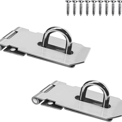 2Pcs Stainless Steel Gate Lock Hasp, Safety Packlock Clasp Lock Set for Doors, Cabinets, Closets and More (3inch-Silver).