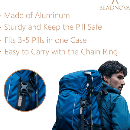 Pill Holder Keychain Medicine Container Small Portable Pill Case Aluminium Fob Carrier with Medicine (3pcs, 3 Colors Per Pack).